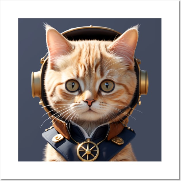 Funny Vintage Steampunk Cat Pilot Wall Art by Tina